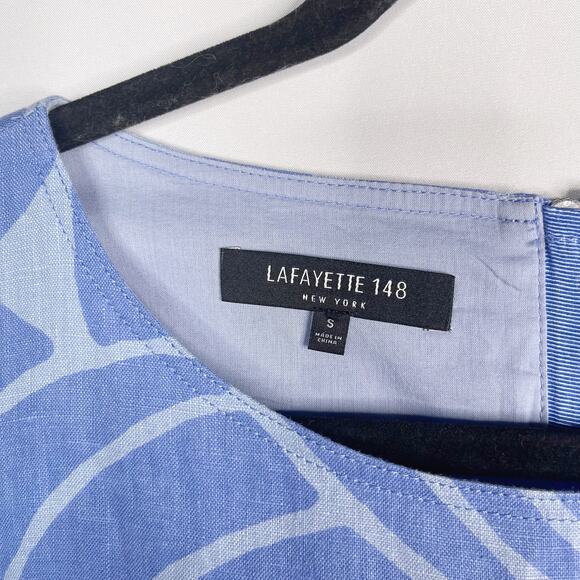 Lafayette 148 Small Blue Floral Pattern Linen Sleeveless Shift Dress Exposed Zip - Picture 7 of 11